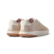 Pair of Shoreline Del Mar men's shoes in light tan facing backward showing heel and side details with cushioning and arch support.