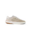 Shoreline Del Mar men's sneaker facing right, beige mesh upper with arch support, designed for beach comfort and durability.