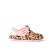 Side view of G Totally Beachin sandal for kids in cheetah print with adjustable velcro strap and cushioned footbed, water-friendly design.