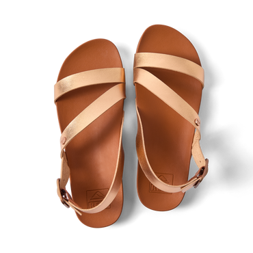 Vista Isabella women's sandals top view facing upward with bronze straps, featuring comfort cushioning and arch support.