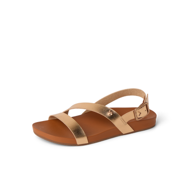 Vista Isabella women's sandal facing left, showing front and side straps in sunset bronze with cushioned footbed.