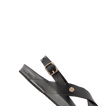 Vista Malia black women's sandal facing left, close-up on cushioned arch support and adjustable strap buckle