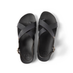Vista Malia women's black sandals top view showing crisscross straps, molded footbed, and comfort-focused design facing upward.
