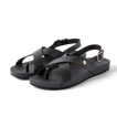 Vista Malia women's black sandals facing right, close-up front side view, with cushioned arch support and adjustable strap.