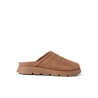 Vista Luxe Mariana women's brown slip-on sandal facing left with cushioned sole and arch support, beach-inspired comfort.