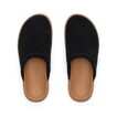 Top view of black Vista Luxe Mariana women’s slides with anatomical arch support and soft cushioning for beach comfort