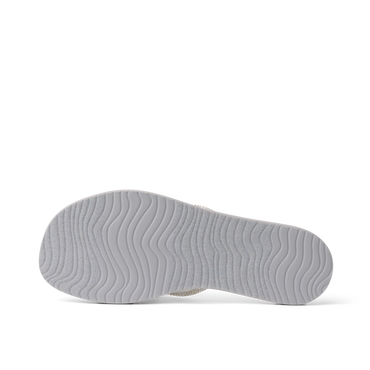 Bliss Bling Fling showing bottom sole facing up, lightweight durable sandal with surf-inspired wave tread for everyday comfort