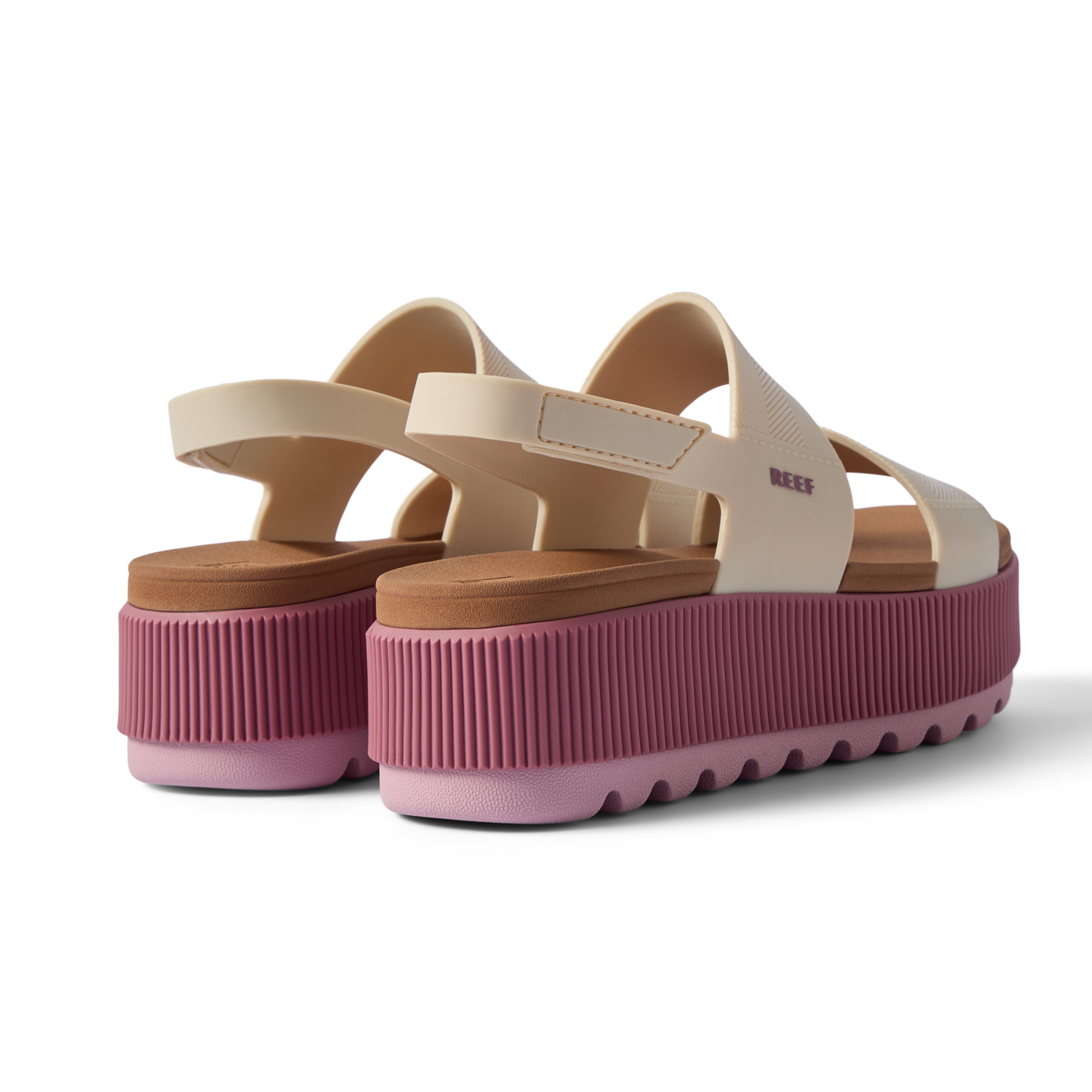 Water Vista Higher water-friendly platform sandals angled right, showing cushioned footbeds, ankle straps, and textured heels