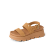 Vista Luxe Liah facing right, women's tan suede platform sandal with adjustable back strap and cushioned arch support