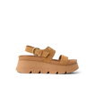 Vista Luxe Liah facing right, women's tan suede platform sandal with adjustable back strap and cushioned arch support