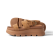 Vista Luxe Liah facing left, women's tan suede platform sandal with adjustable back strap and cushioned sole for all-day comfort.