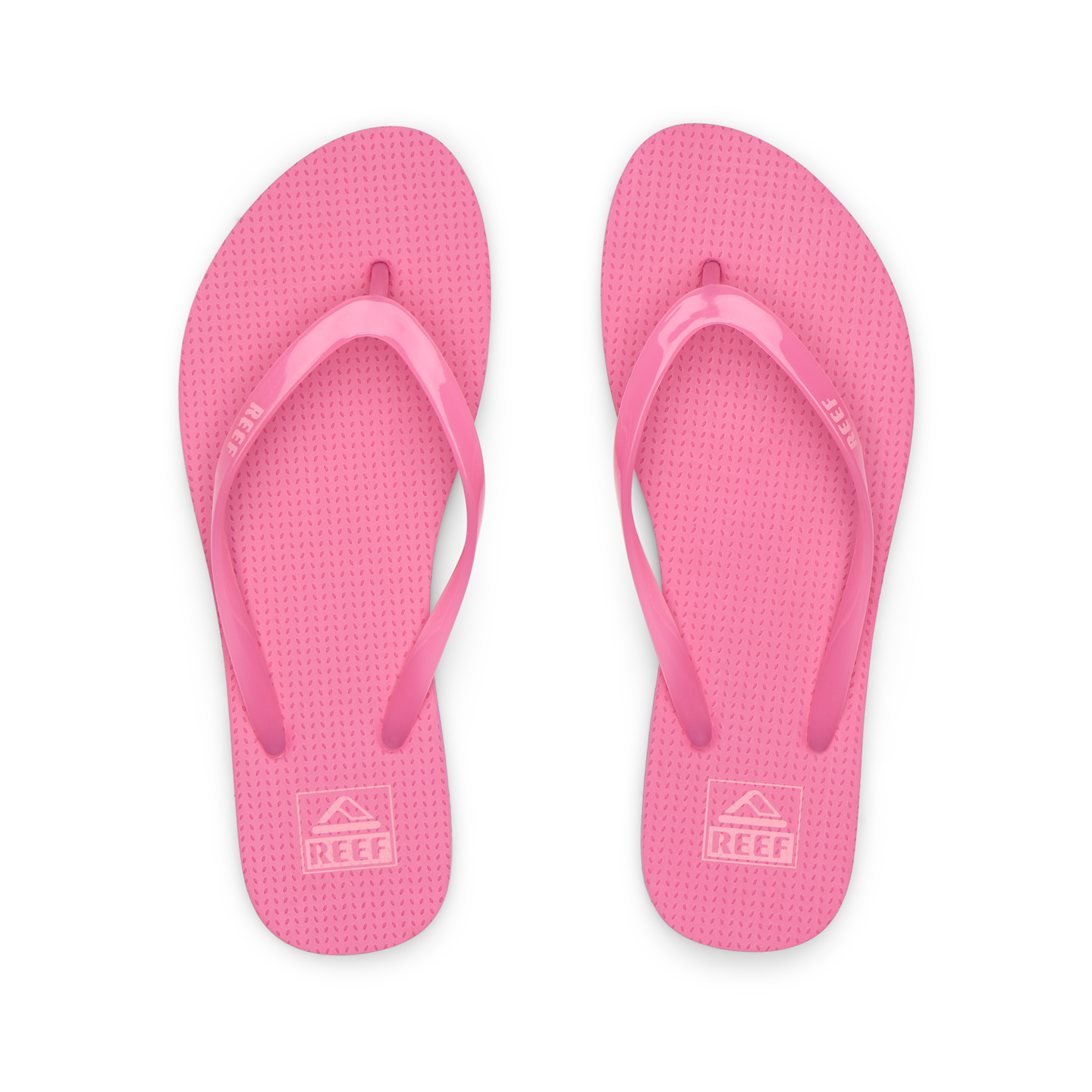 Kids Charming bright pink girls’ flip flops, top view, soft cushioning, water-friendly, beach-inspired comfort and durability.