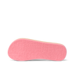 Kids Ahi pink outsole facing up, close-up of water-friendly, durable sole with embossed REEF logo and patterns