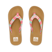 Kids Ahi top view of pink multicolor strap flip flops with soft-rebound cushioning and anatomical arch support for girls.