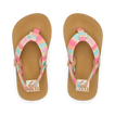 Little Ahi sandals top view facing upward, featuring pink multicolor straps and comfort-focused beach design for girls.