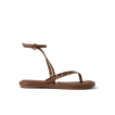Willow Quinn Studs sandal in chocolate facing right, ankle strap with studs, soft cushioned sole for beach comfort.