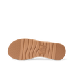 Close up of Playa Bella flip flop outsole facing up with toe pointing left and textured traction grooves