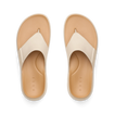 Top view of Cali Laguna white platform sandals facing upward, featuring extra cushioning and arch support, water-friendly design.