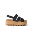 Water Vista Higher 2 women's sandal facing left, showing black straps and tan platform sole with cushioning and arch support.
