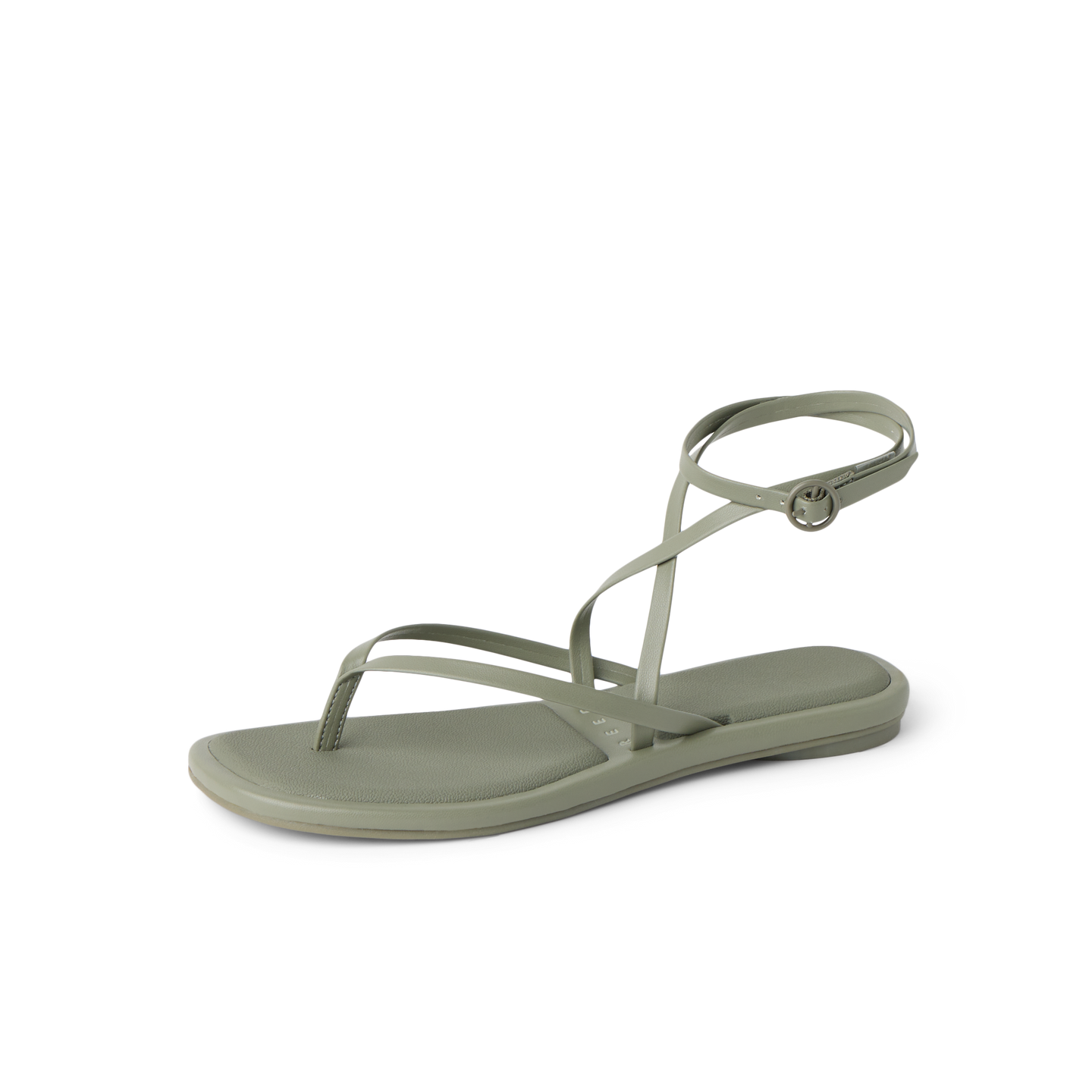 Willow Quinn women's sandal in muted green with thin straps and ankle buckle for everyday comfort and style