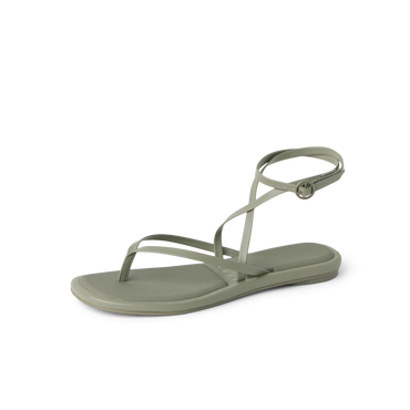 Willow Quinn women's sandal in muted green with thin straps and ankle buckle for everyday comfort and style