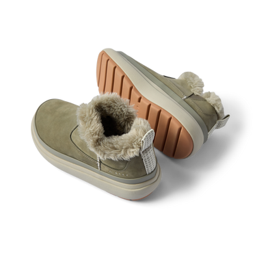 Weekend Olivia women's shoes facing left and right, cozy faux fur lining and durable grippy sole shown in close-up.