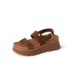 Vista Luxe Liah facing right, women's brown suede platform sandal with adjustable back strap and cushioned arch support for comfort