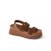 Vista Luxe Liah facing left, women's brown suede platform sandal with adjustable back strap and cushioned arch support for comfort