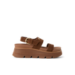 Vista Luxe Liah facing left, women's brown suede platform sandal with adjustable back strap and cushioned arch support for comfort