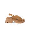 Vista Luxe Ava sandal facing left showing side profile with crossover suede straps and cushioned platform sole