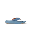 Side view of Rover + blue flip flop sandal with anatomical arch support and soft cushioning, designed for beach comfort.