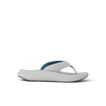 Side view of Rover + white and blue sandal with anatomical arch support and soft cushioning for beach comfort