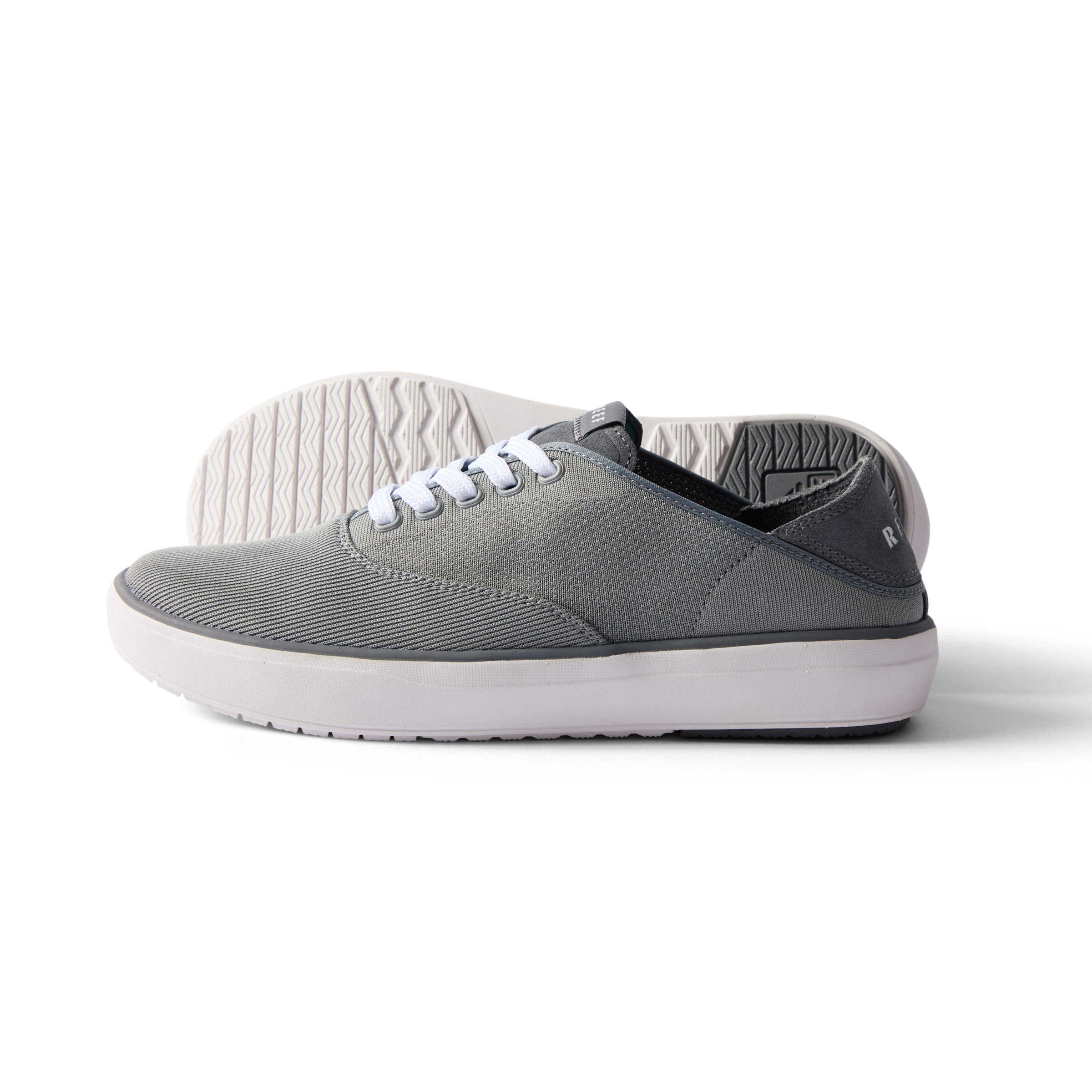 Neptune Lido men's grey sneaker facing left, side view with breathable mesh, soft cushioning, and arch support.