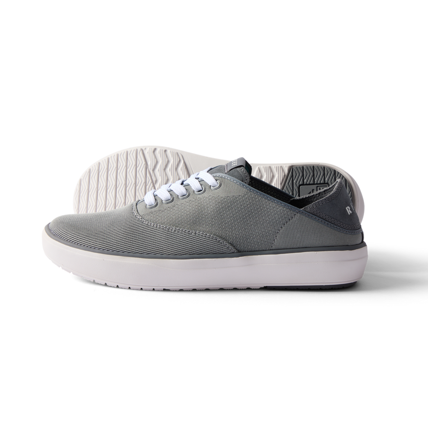 Neptune Lido men's grey sneaker facing left, side view with breathable mesh, soft cushioning, and arch support.