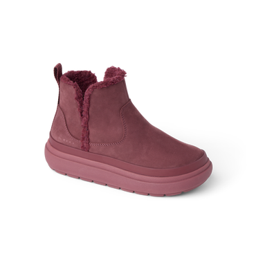 Weekend Autumn women's left-facing boot with plush collar, cushioned sole, and durable suede in deep rose color.