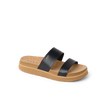 Vista Hi 2 sandal facing right with black vegan straps, cushioned cork footbed, and lightweight tan platform sole for comfort
