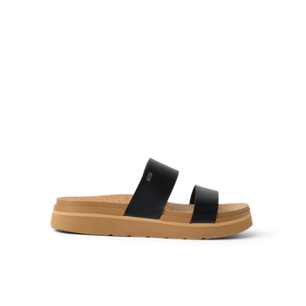 Vista Hi 2 sandal facing right with black vegan straps, cushioned platform, anatomical arch support, and lightweight comfort design