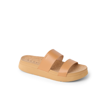 Vista Hi 2 sandal facing left with natural vegan straps, cushioned cork footbed, anatomical arch support, and lightweight platform sole