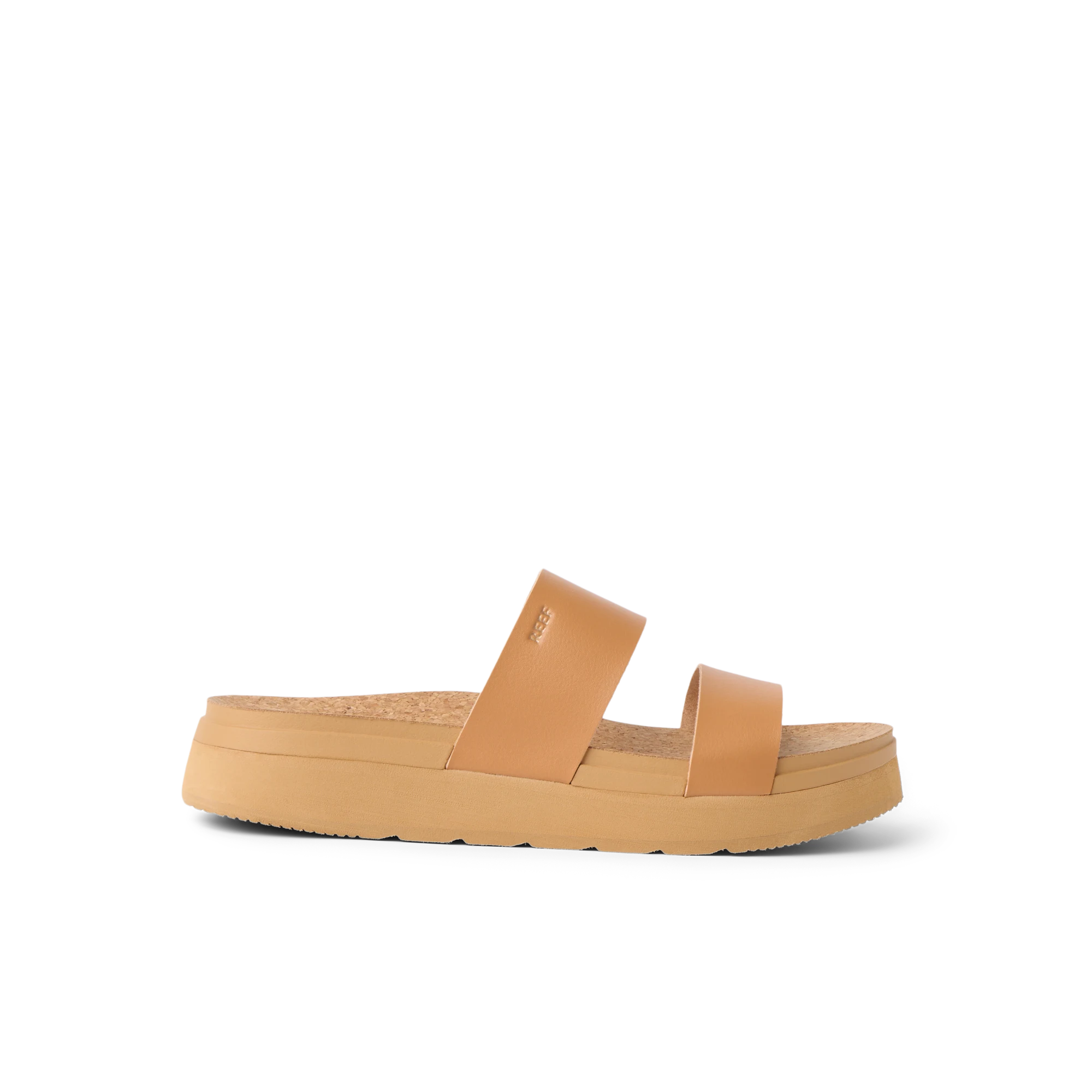 Vista Hi 2 sandal facing right with natural vegan straps, cushioned cork footbed, and lightweight comfort platform sole