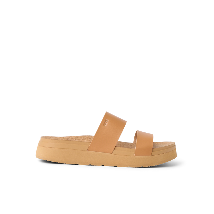 Vista Hi 2 sandal facing right with natural vegan straps, cushioned cork footbed, and lightweight comfort platform sole