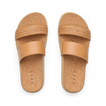 Vista Hi 2 sandals top view facing up, showing tan woven and smooth vegan straps with cushioned cork footbed for comfort