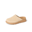 Vista Luxe Mariana clog facing left in warm sand suede with contoured footbed, designed for comfort and all-day wear.
