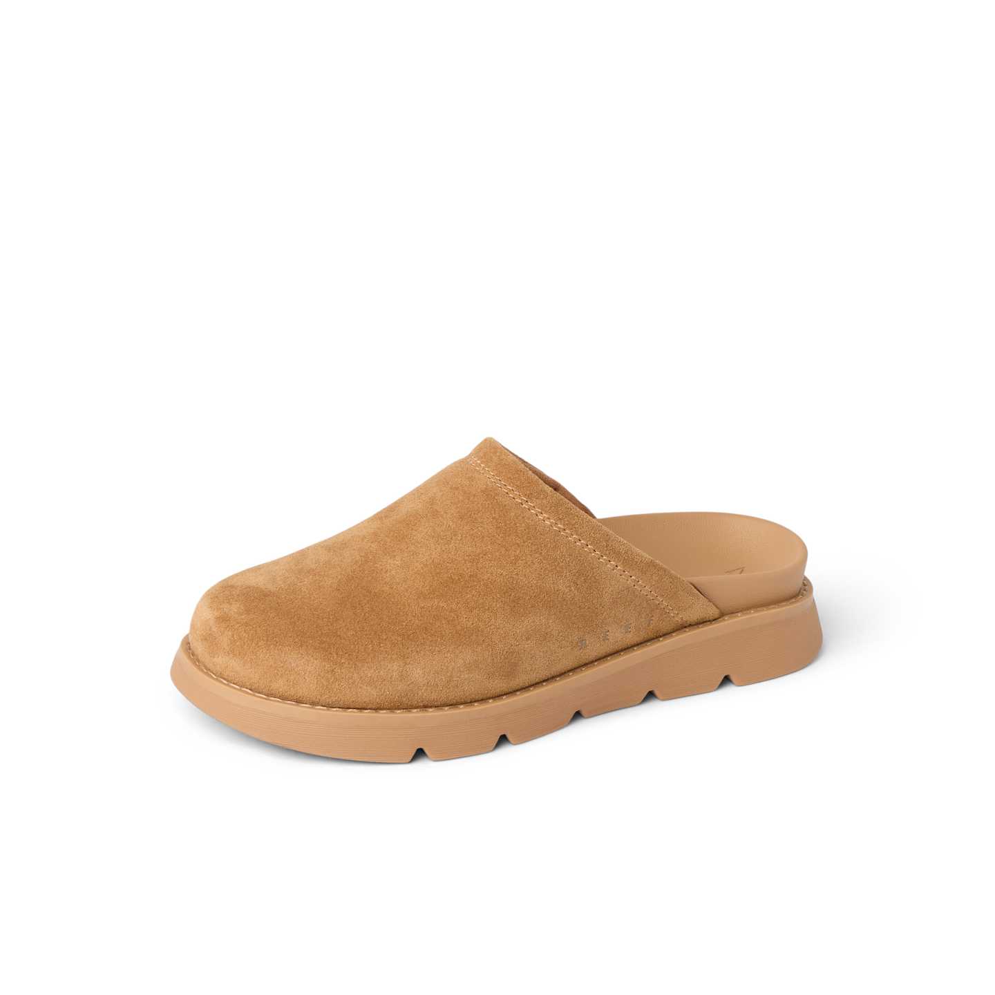 Vista Luxe Mariana women's clog facing left showing closed-toe suede upper with lightweight sole, designed for comfort and daily wear.