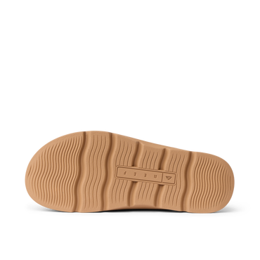 Vista Luxe Mariana showing tan outsole with tread pattern and REEF branding, highlighting durable, lightweight comfort design.
