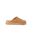 Vista Luxe Mariana clog facing right, tan suede upper with lightweight sole and anatomical arch support, beach-inspired comfort.