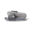 Side and bottom views of gray Cshn Phantom Slide with soft-rebound cushioning and arch support for beach comfort
