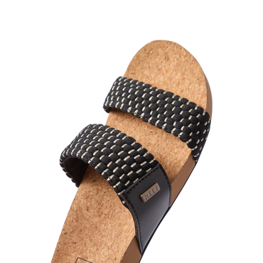 Cushion Vista women's sandal facing left showing textured straps and cork footbed with anatomical arch support for comfort.