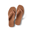 Vista Lune women's tan flip flops top view showing soft-rebound cushioning, arch support, and comfort features.
