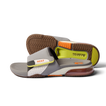 Pair of Fanning + Slide men's grey water-friendly slides facing left showing sole and adjustable strap with arch support cushioning