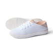 Reef Neptune women's white and blush sneaker facing right with breathable knit upper and cushioned sole for beach comfort.